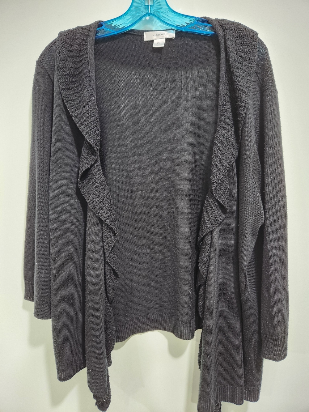 CJ Banks Black Open-Front Ruffle Trim Cardigan